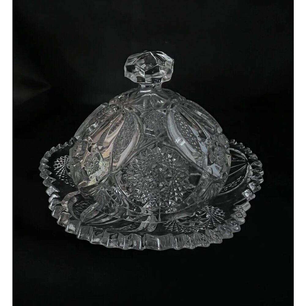 Cambridge Marjorie 2631 Near Cut Clear Glass Round Butter Dish w Lid EAPG